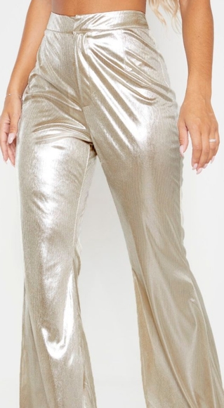 NWT Pretty Little Thing Gold Silver Flares US 10 - Picture 3 of 7